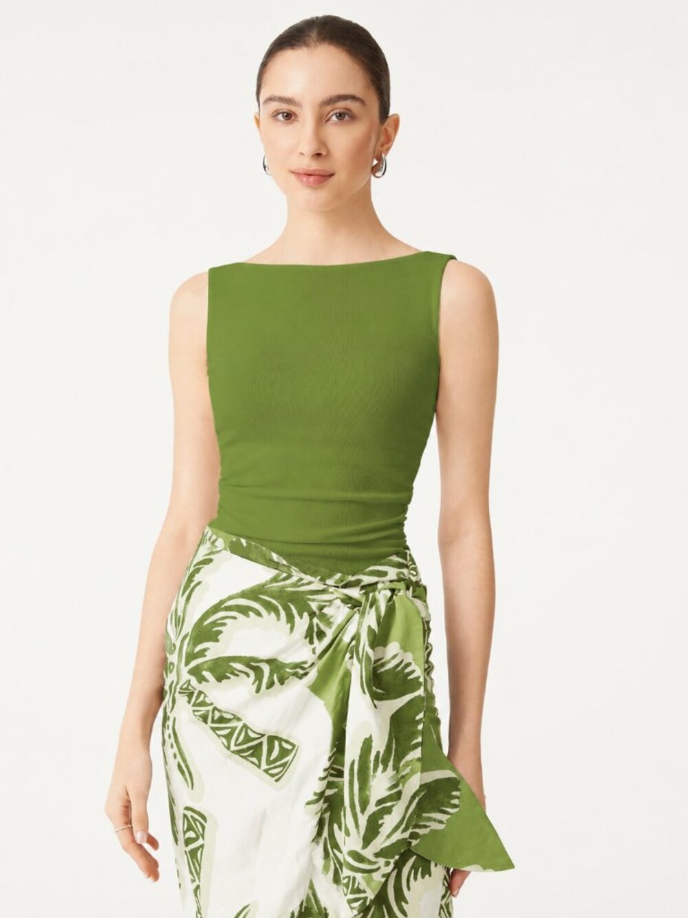 NWT OGL Top Boat Neck Ruched Elastic Open Back Brami Tank Peridot XS